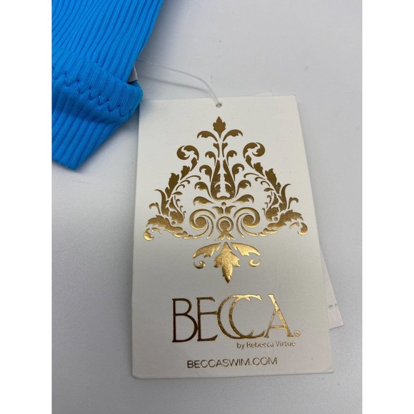 Becca Bikini Top Women's Sz M Bra Swimwear Ribbed Blue Removable Pads NWT - Picture 3 of 10